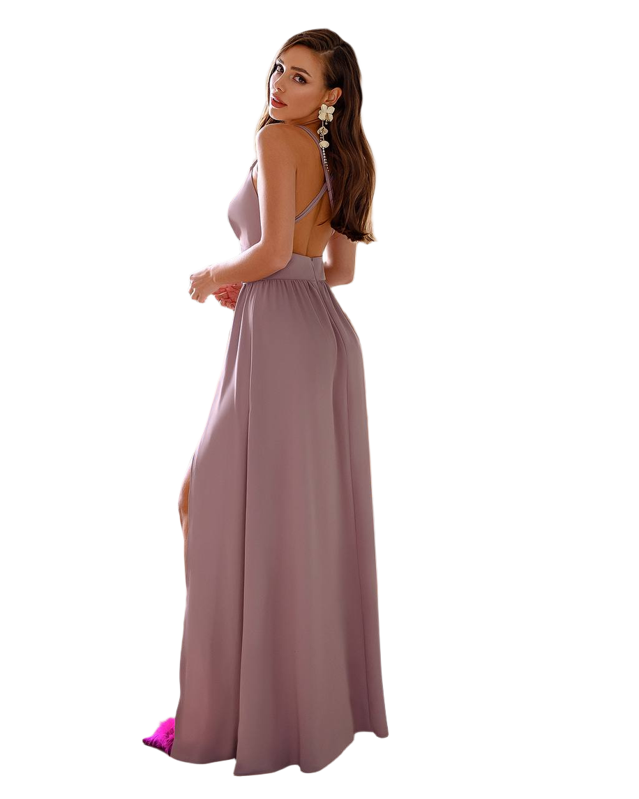 Elegant Crepe-Silk Evening Dress with High Slits for Women