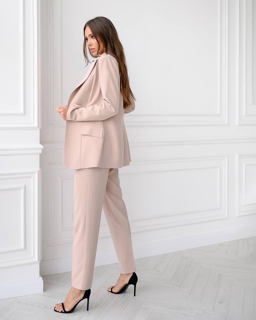 3 Pieces Women Prom Bridal Wedding Cocktail Suit Set Pantsuit Trousers Jacket Pants Top Bra Beige