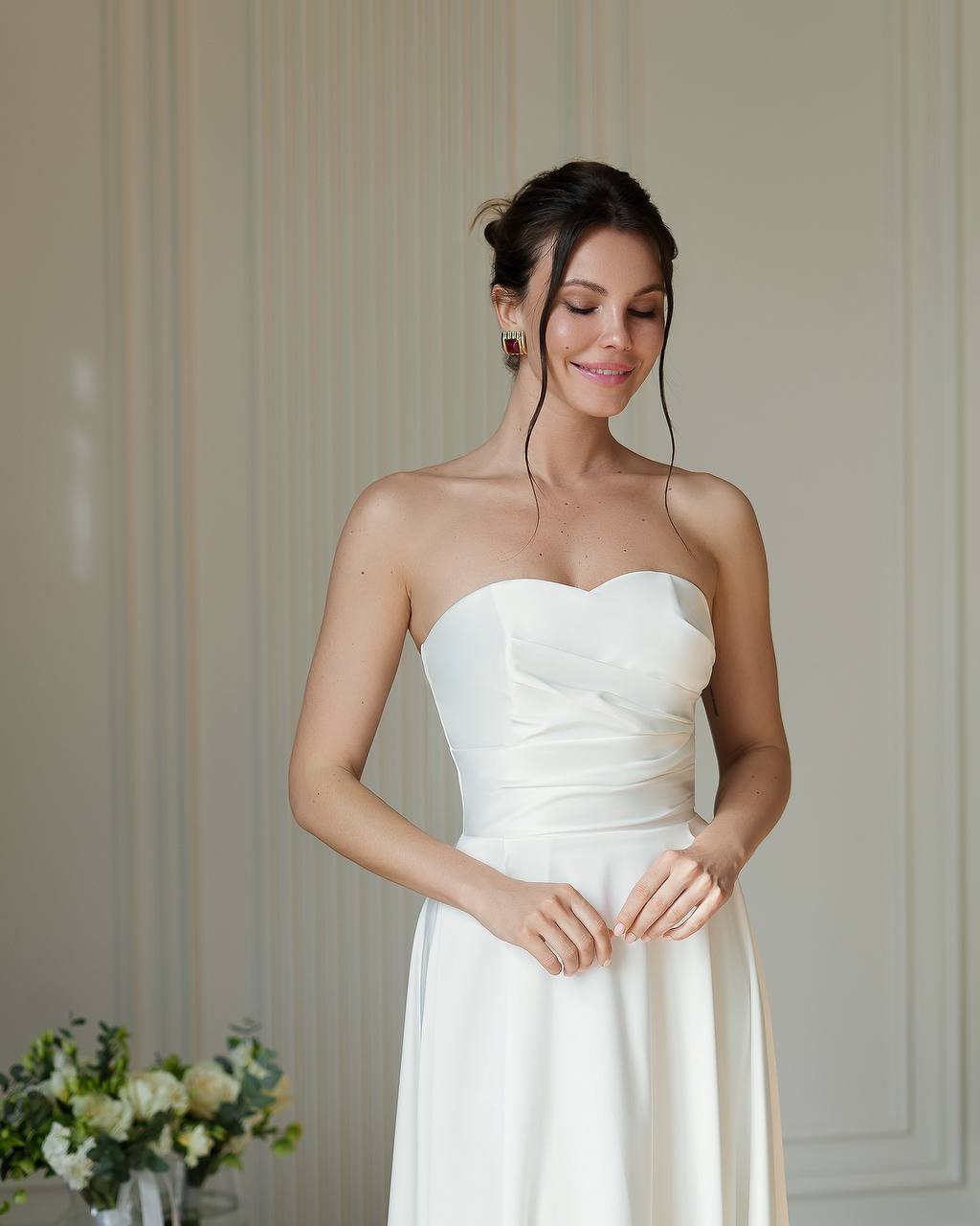 Elegant Premium Dense Satin Strapless Midi Dress for Women