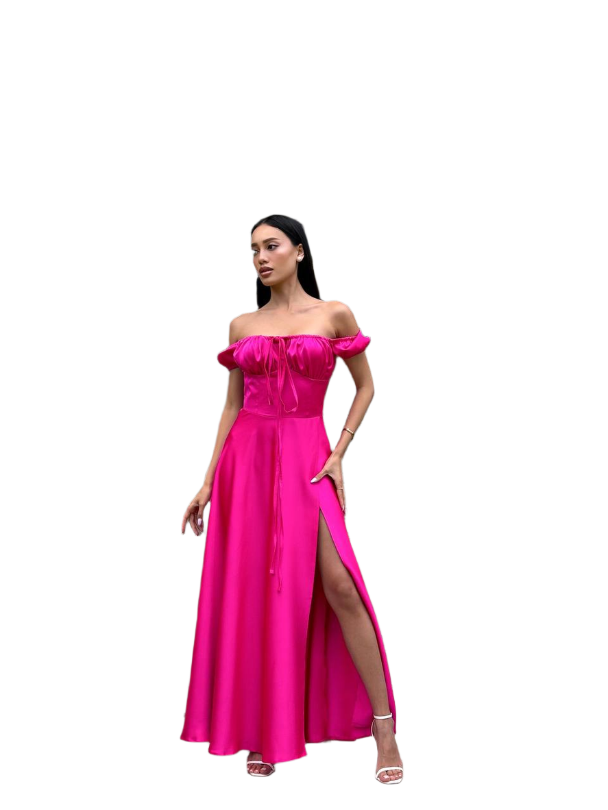Lux Satin Off Shoulder Maxi Dress with Side Slit for Women