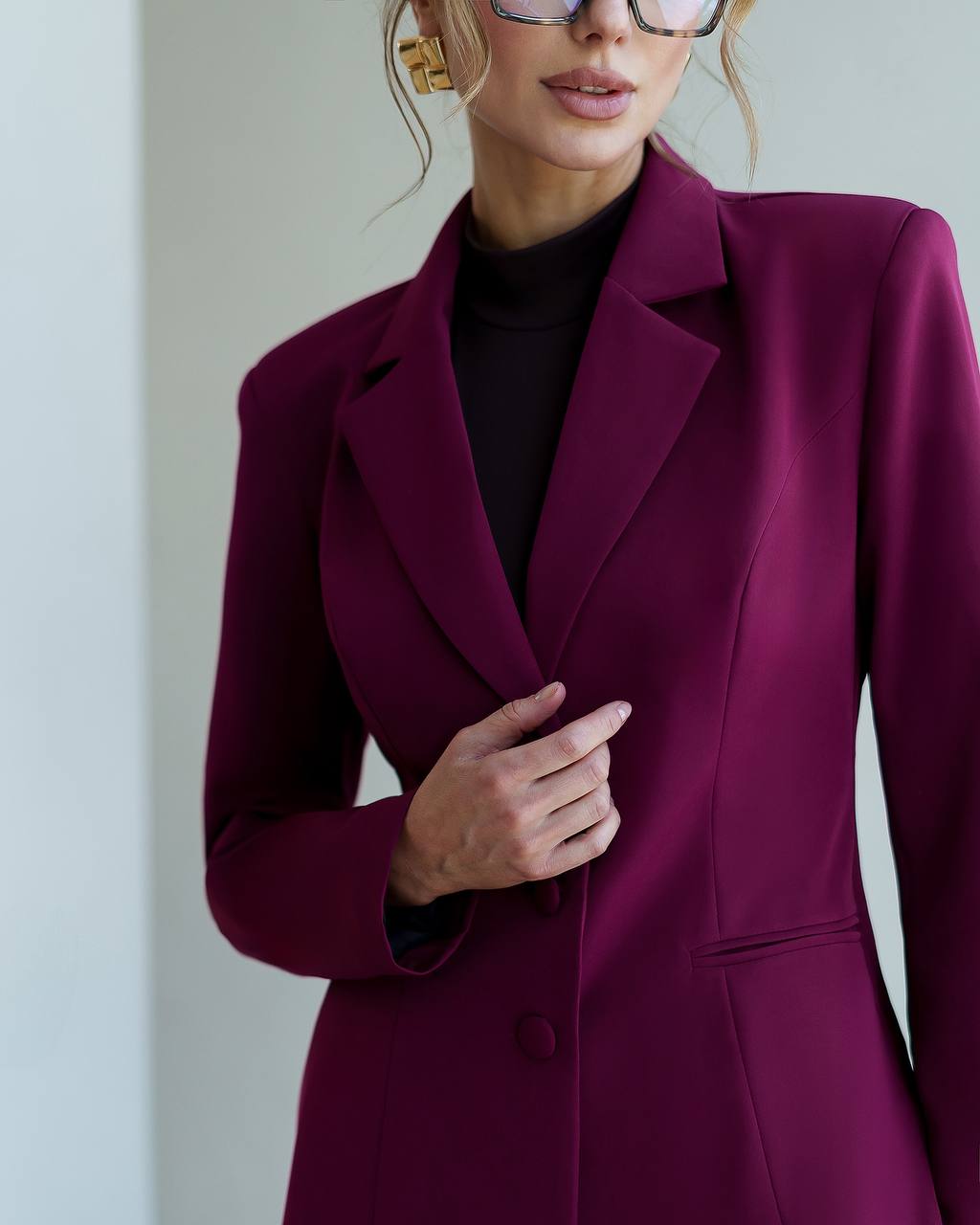 Womens Flared Pants Suit with Blazer Premium Crepe-Diagonal