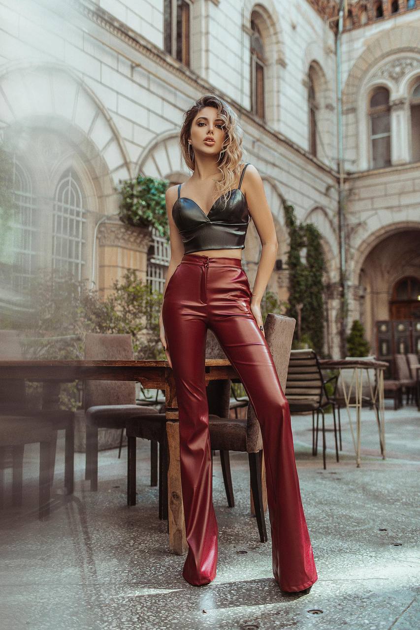Womens Eco Leather Crop Top Spaghetti Strap