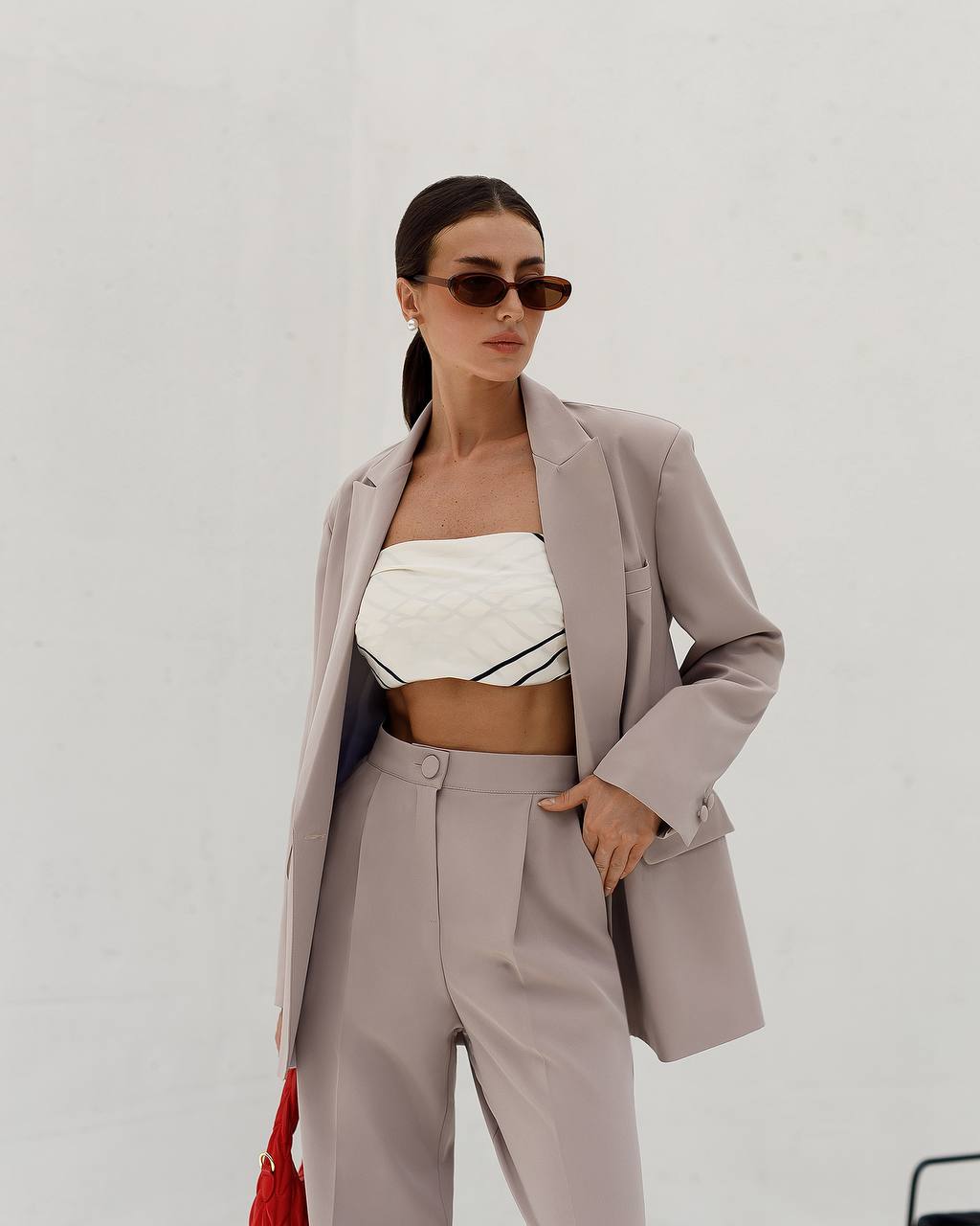 Womens Double Suit Premium Diagonal Suiting Crepe Blazer and Pants