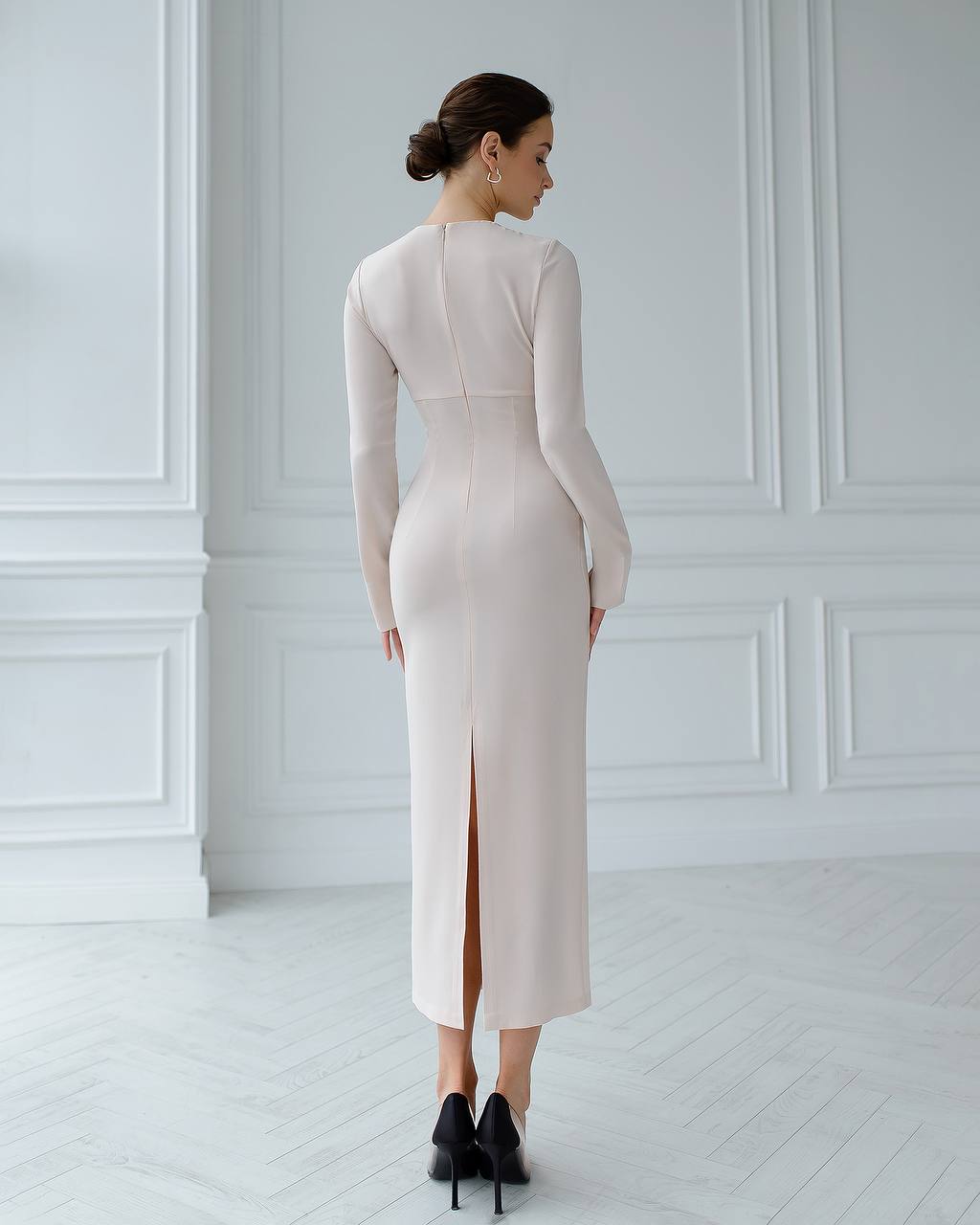 Elegant Midi Dress for Women in Premium Twill-Silk Fabric
