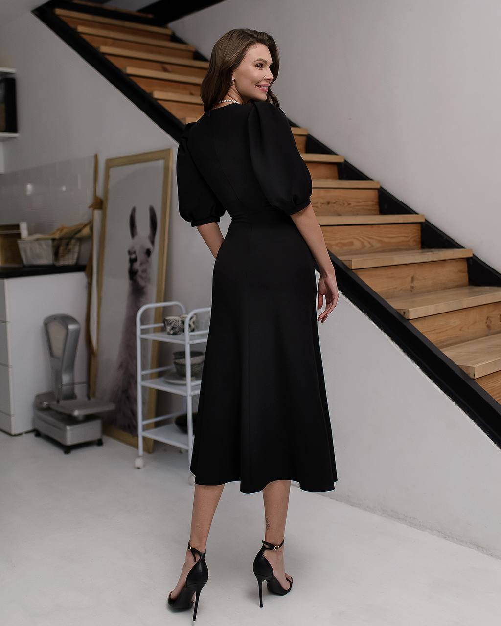 Elegant Women Midi Dress in Premium Diagonal Crepe Fabric