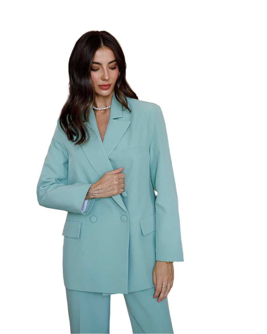 Luxury Diagonal Suiting Crepe Women's Suit in Blue