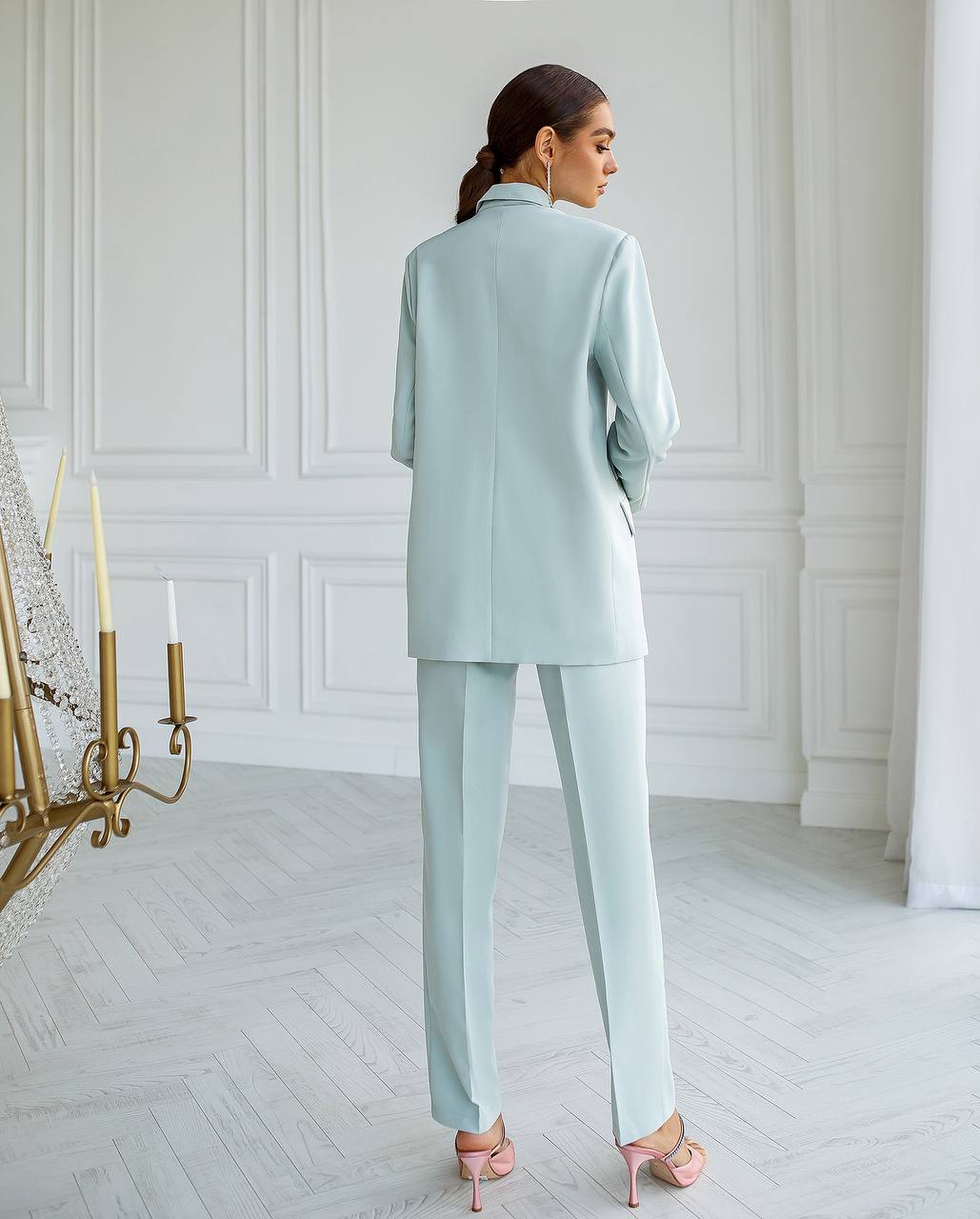 Luxury Diagonal Suiting Crepe Women's Suit in Blue