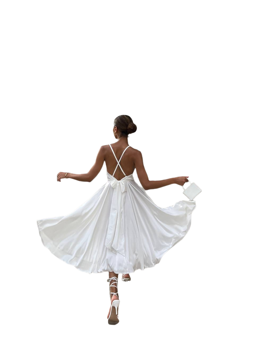 Esmeralda White Silk Sun Dress for Women with Adjustable Straps
