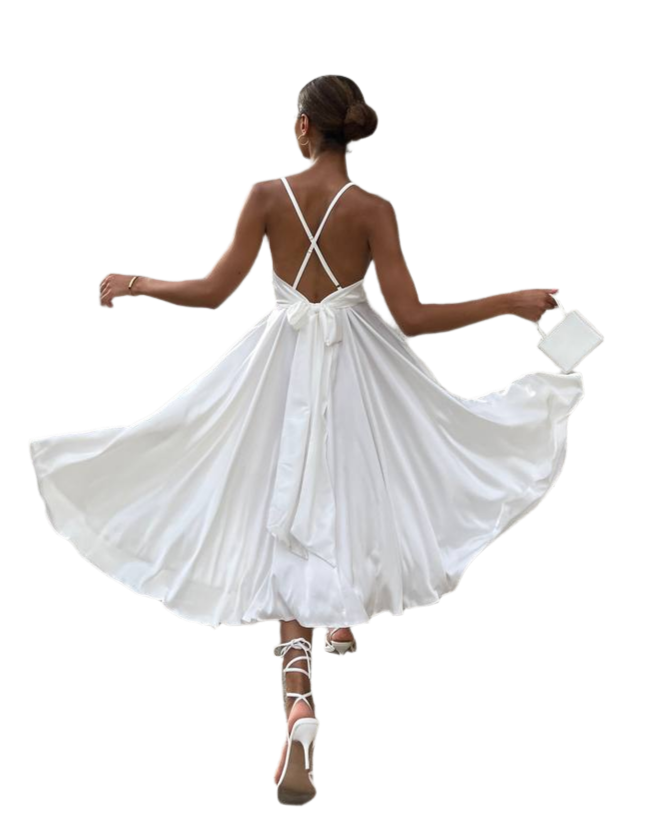 Esmeralda White Silk Sun Dress for Women with Adjustable Straps