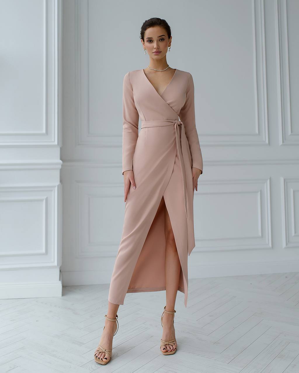 Elegant Wrap Midi Dress for Women in Multiple Colors