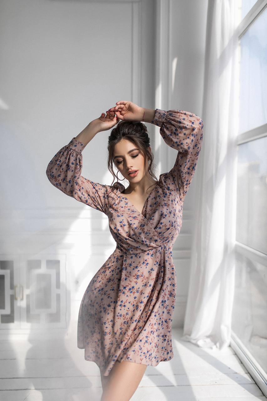 Staple Floral Print Dress for Women in Beige and Blue