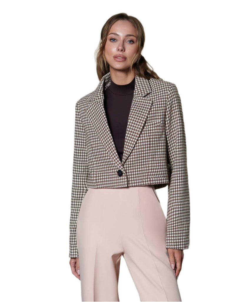 Womens Houndstooth Pattern Premium Suit Blazer