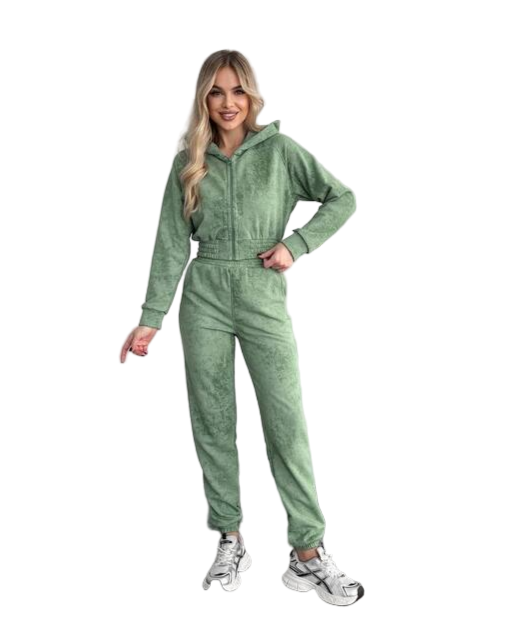 Women Green Tracksuit Set 100% Cotton Comfortable Casual Sportswear