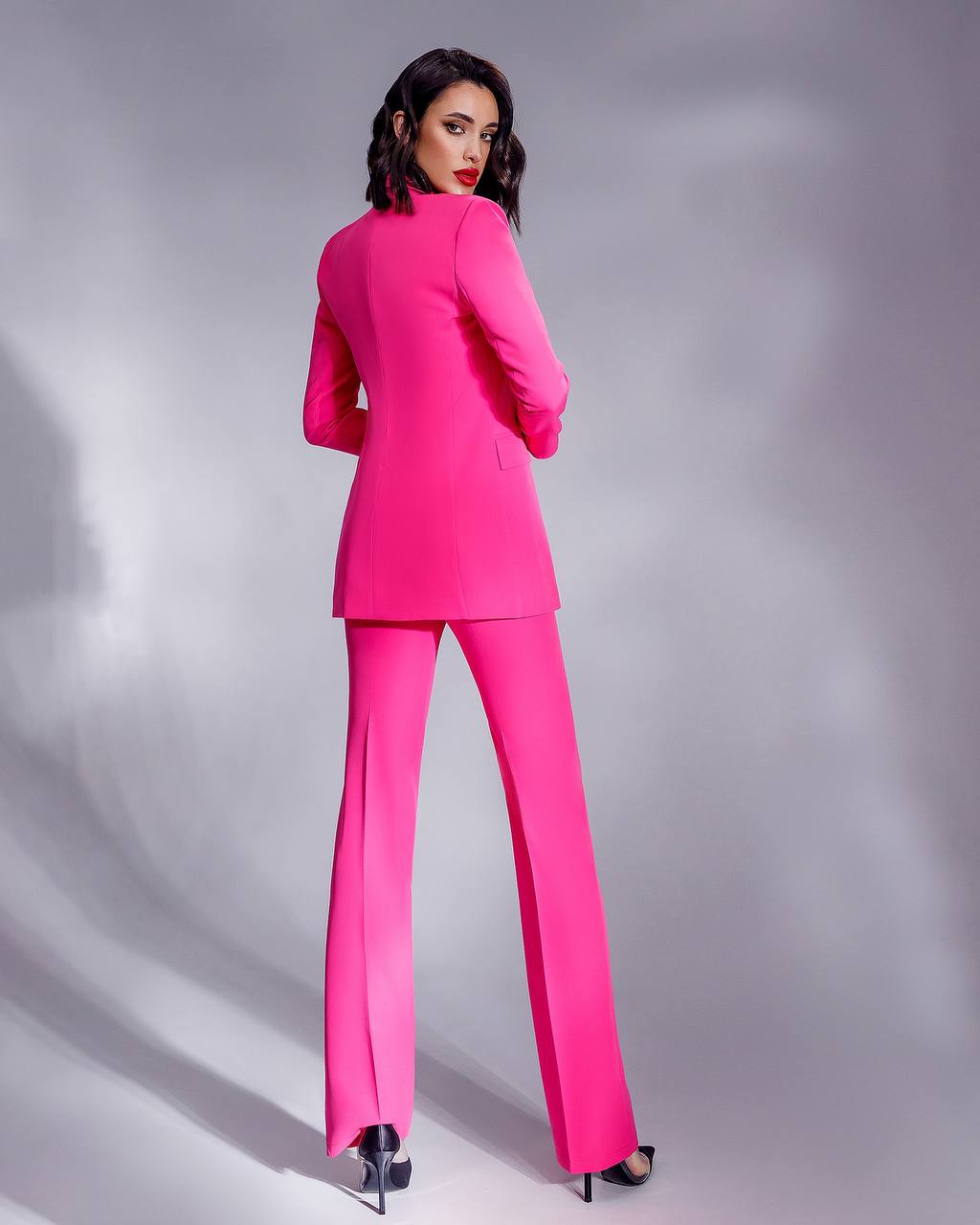 Womens Three Piece Suit with Vest in Vibrant Pink Diagonal Crepe