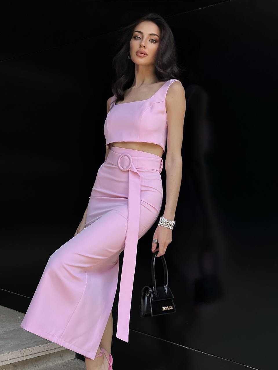 Womens Pencil Skirt and Top Set in Diagonal Crepe