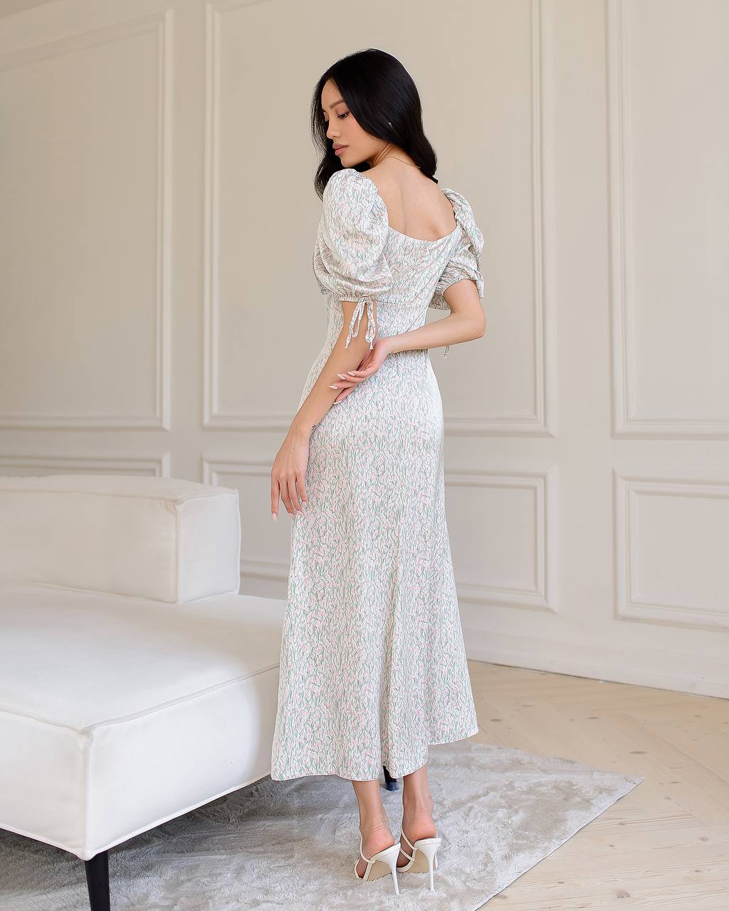Elegant Printed Silk Midi Dress for Women