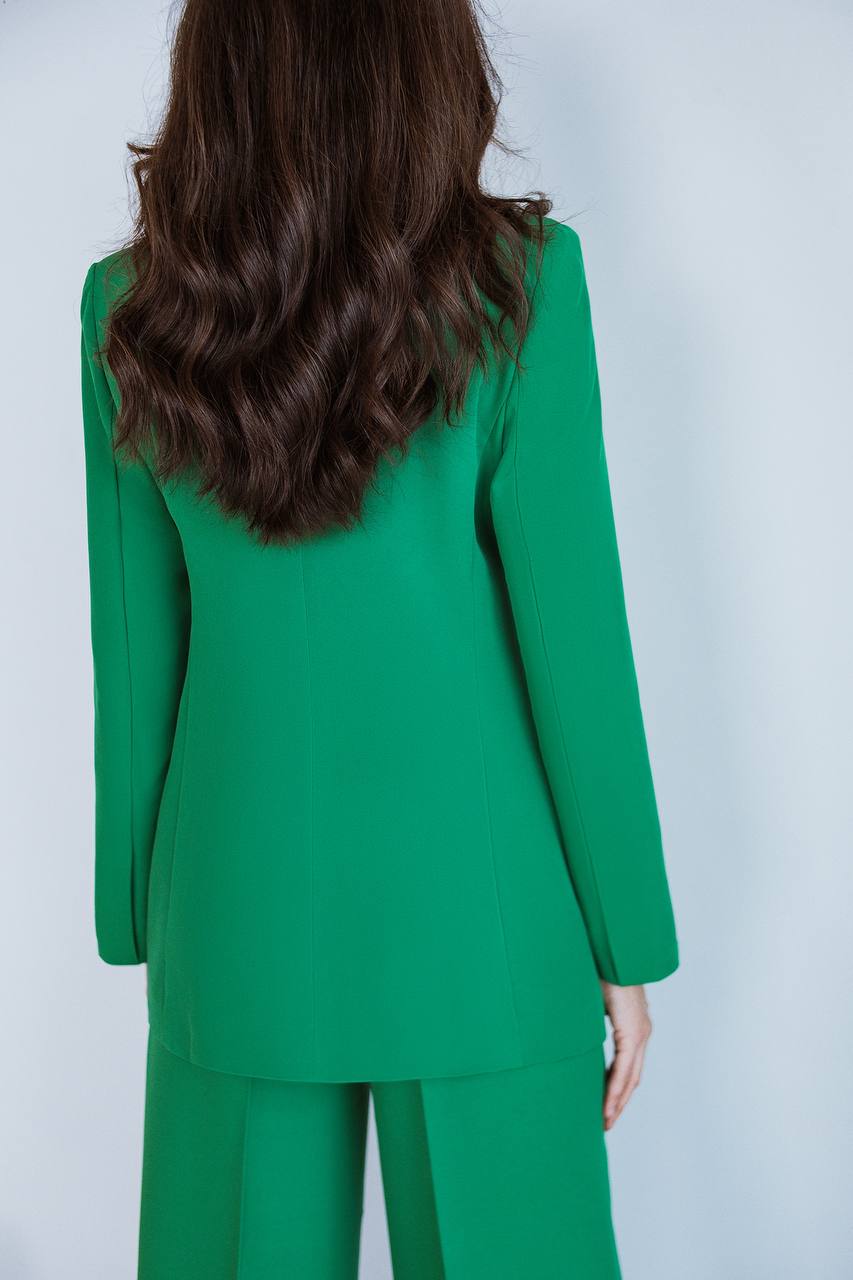 Grass Green Palazzo Suit Diagonal Crepe Womens Wide Leg Two Piece