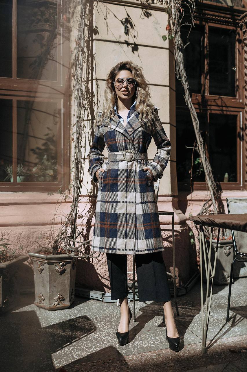 Womens Long Blue Plaid Turkish Coat