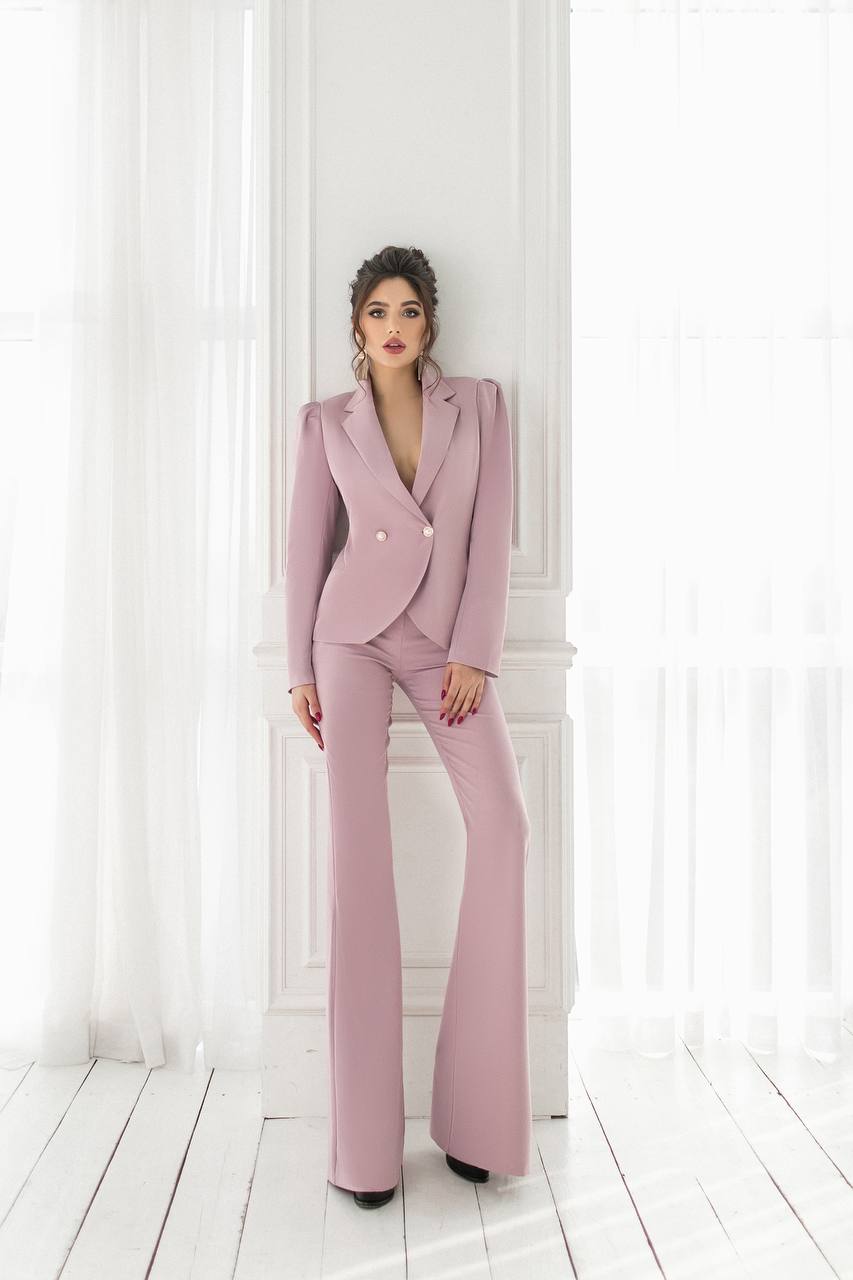 Womens Two-Piece Suit in Powder Crepe Diagonal Fabric