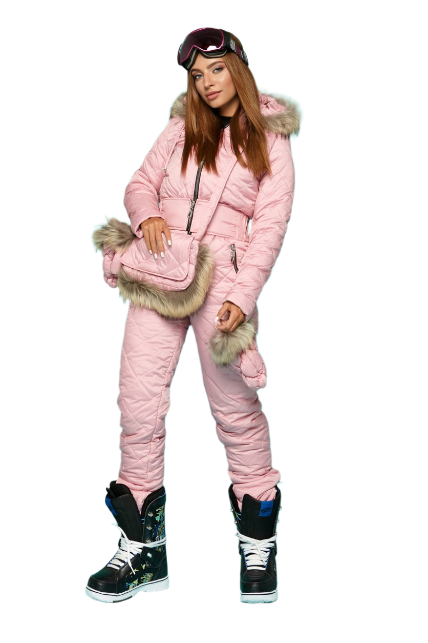 Winter Women's Pink Ski Jumpsuit with Natural Raccoon Fur