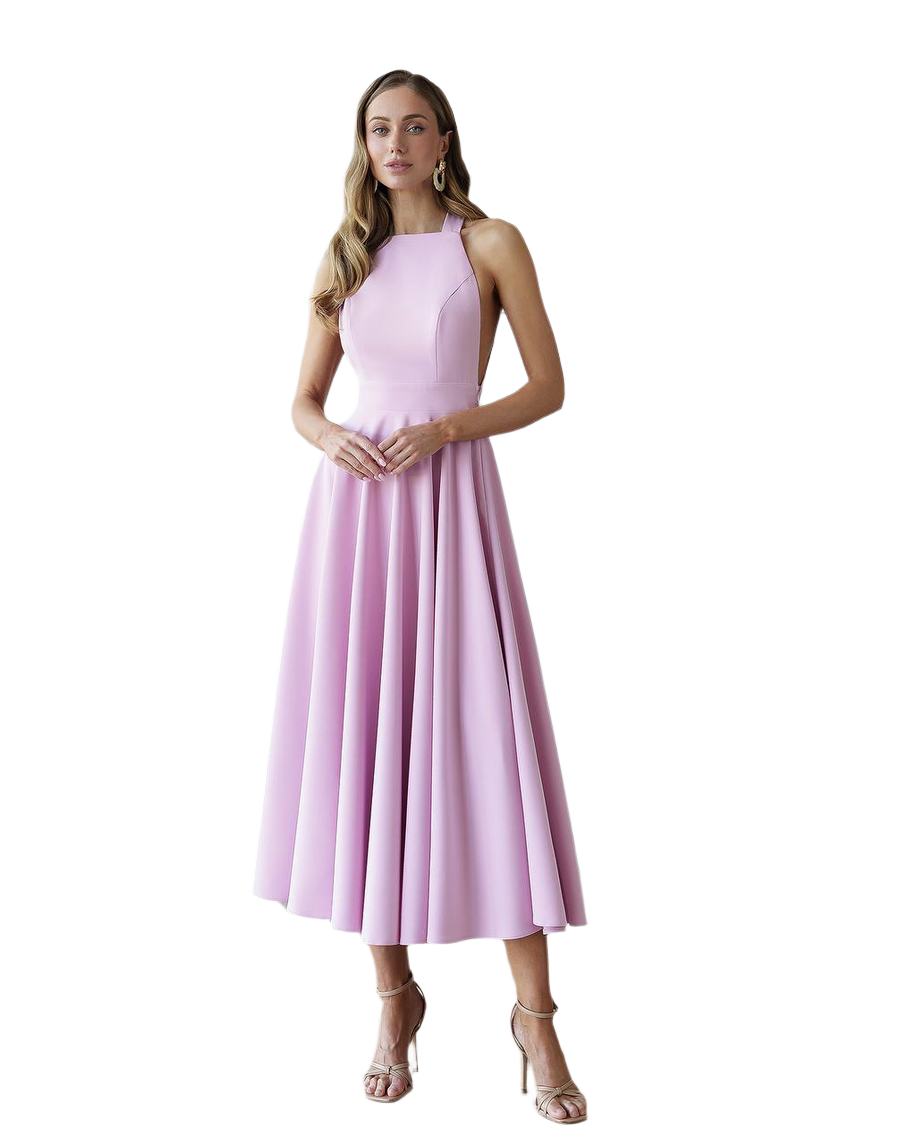 Elegant Women's Midi Dress in Premium Suit Crepe Diagonal Fabric