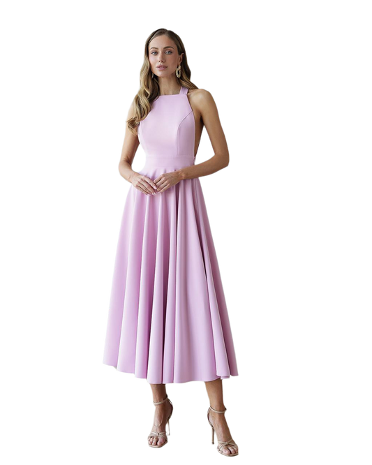 Elegant Women's Midi Dress in Premium Suit Crepe Diagonal Fabric