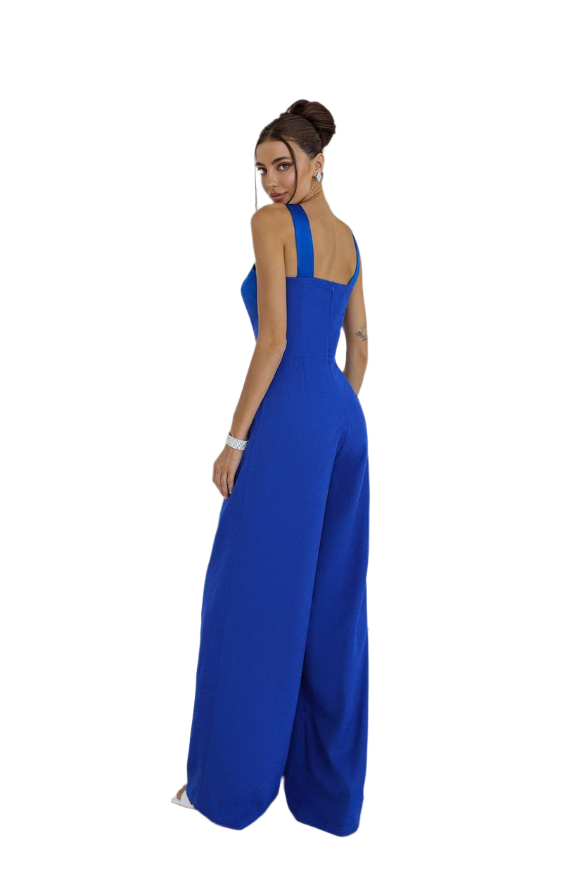 Electra Women's Jumpsuit in Blue with Satin Cross Straps