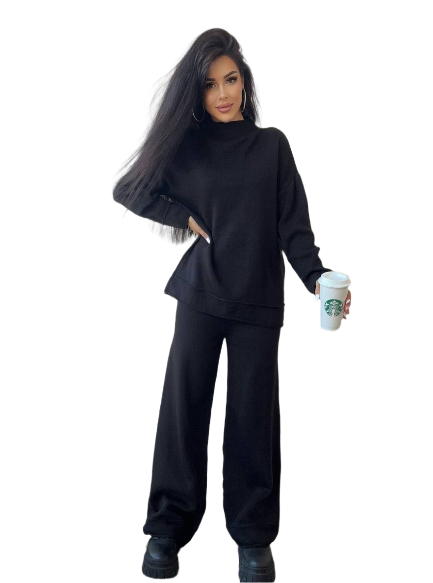 Mateo Womens Black Knitted Wool Blend Suit Set