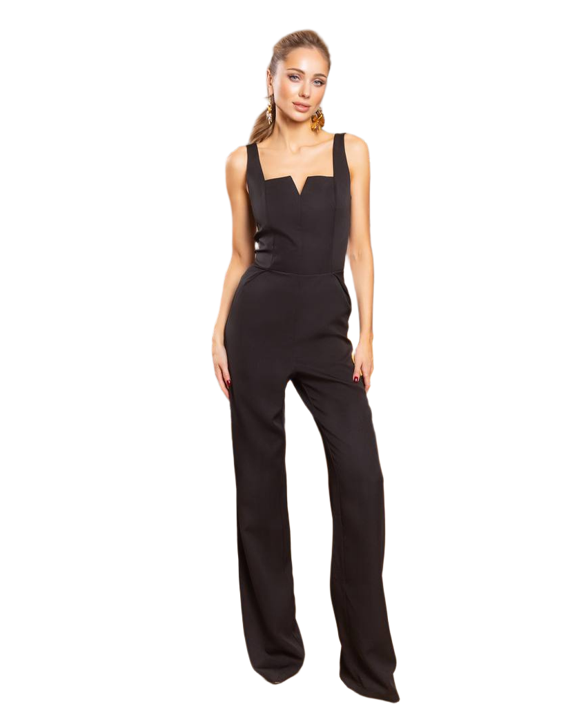 Elegant Black Diagonal Crepe Jumpsuit for Women