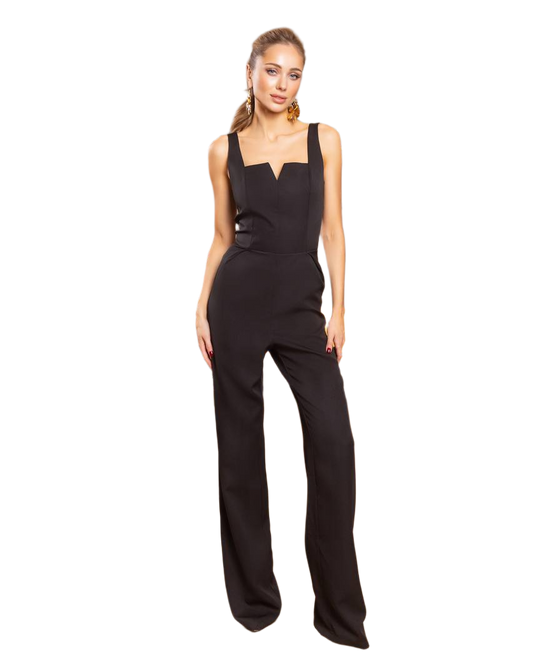 Elegant Black Diagonal Crepe Jumpsuit for Women