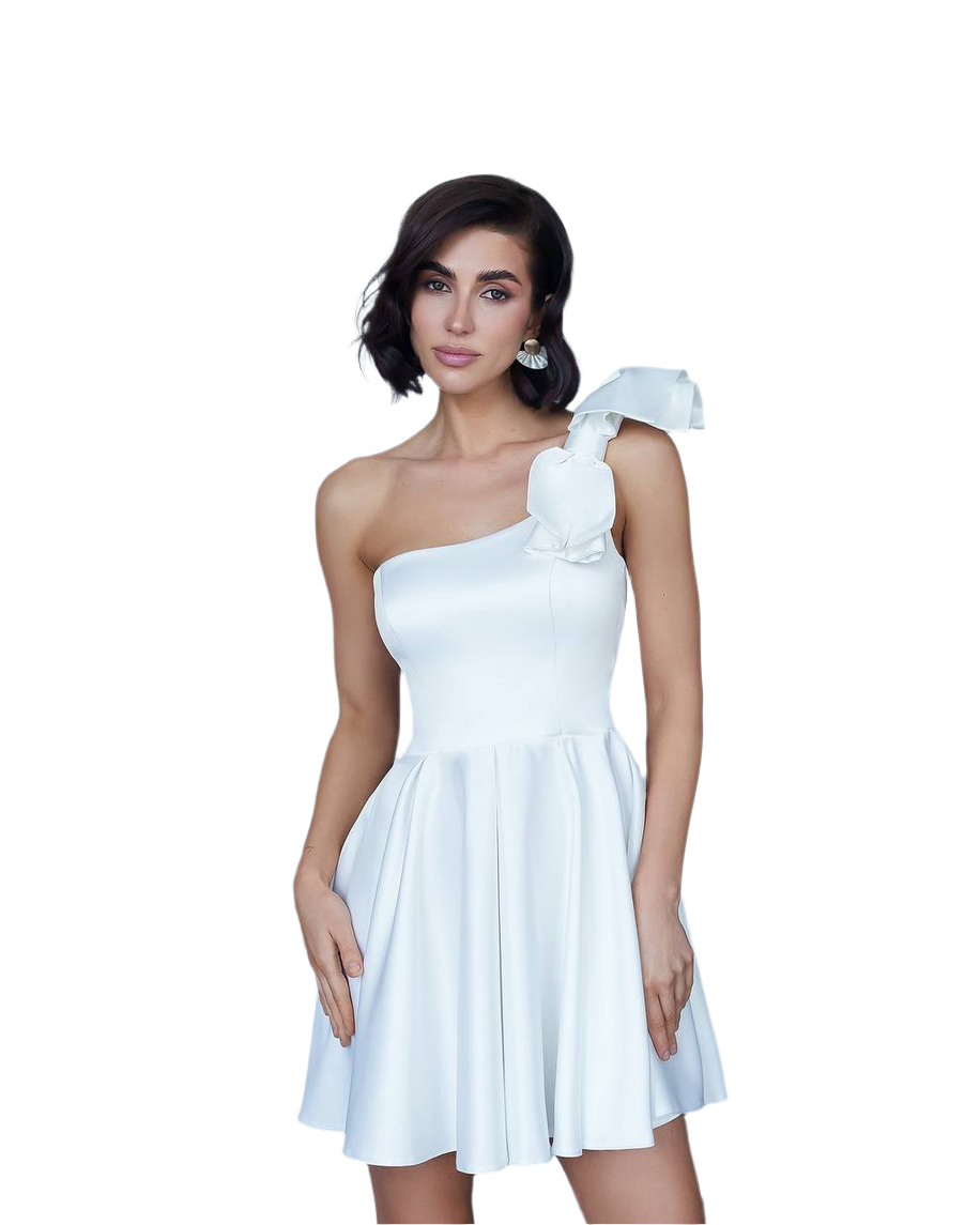One Shoulder Short Dress in Dense Royal Mango Satin