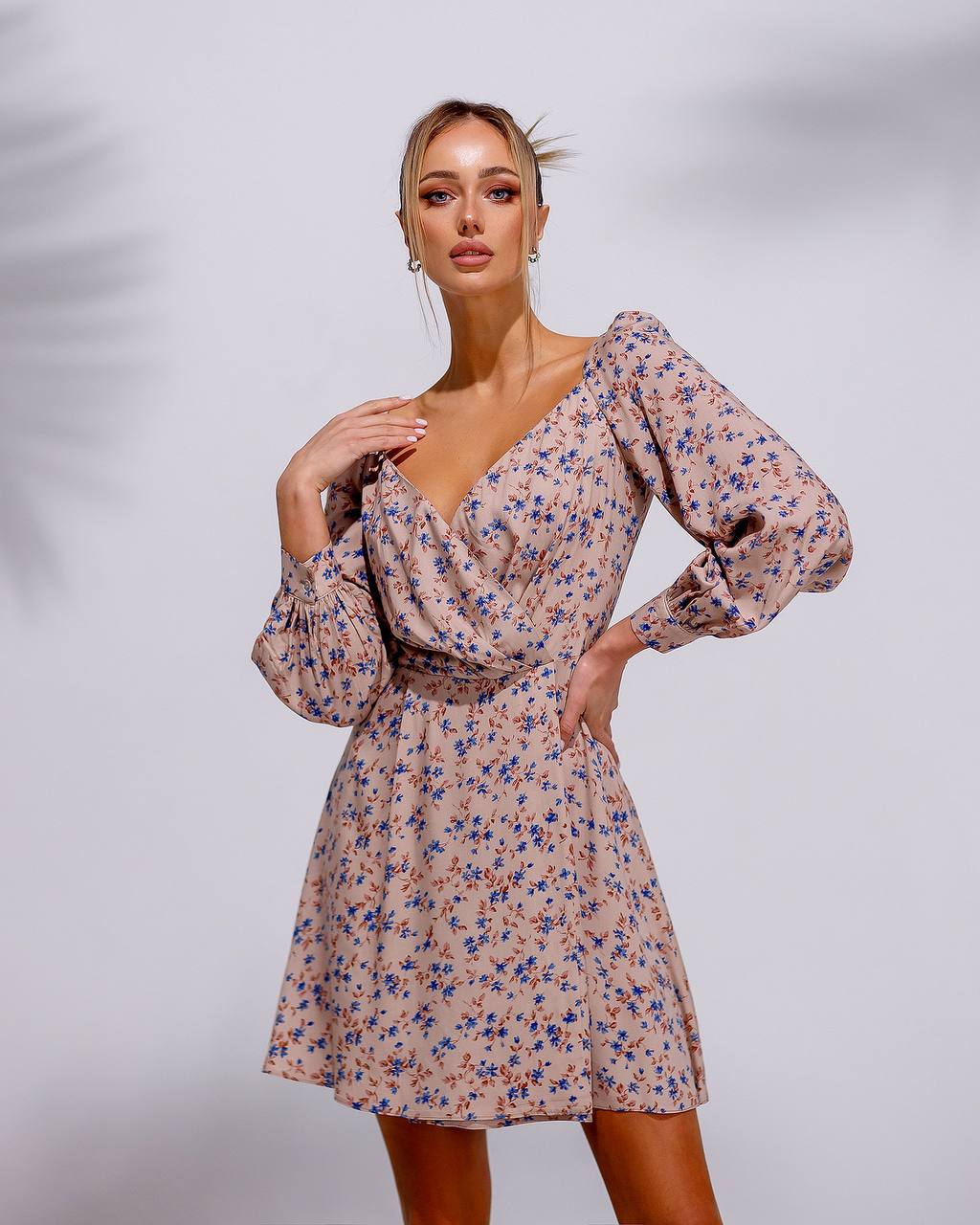 Staple Floral Print Dress for Women in Beige and Blue