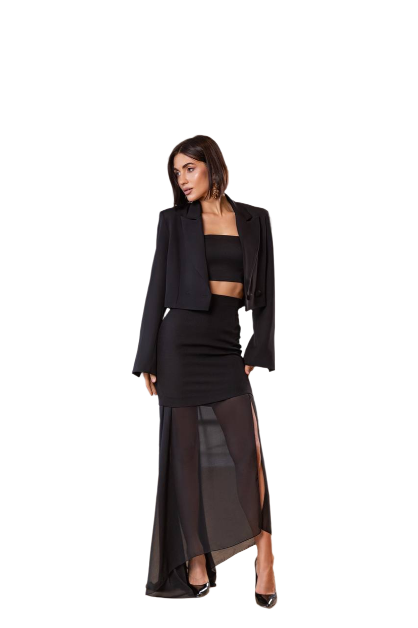 Womens Suit Jacket with Two Separate Skirts Diagonal Crepe