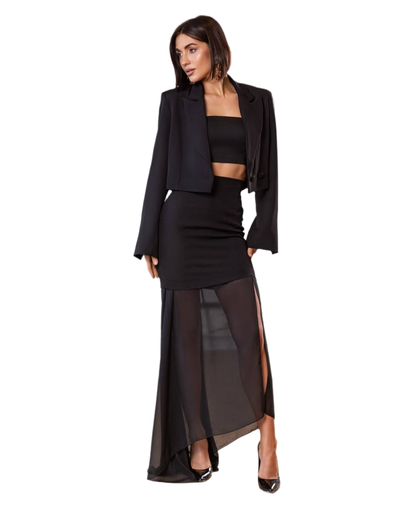 Womens Suit Jacket with Two Separate Skirts Diagonal Crepe