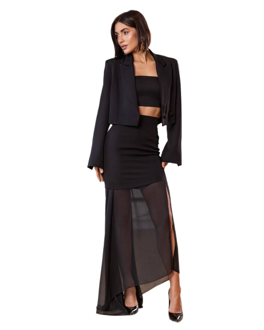 Womens Suit Jacket with Two Separate Skirts Diagonal Crepe