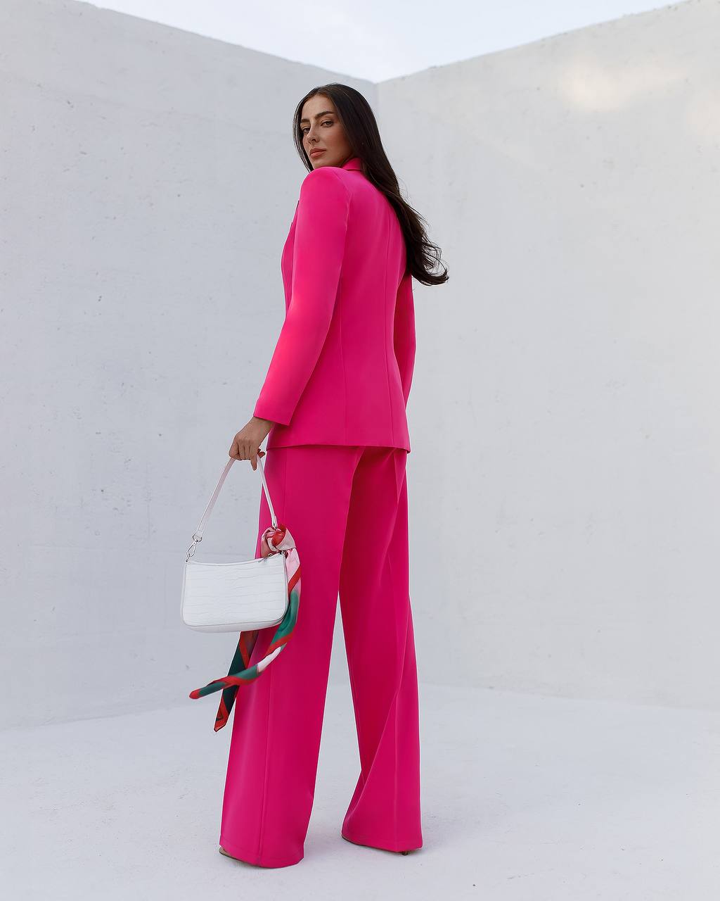 Prom Bridal Wedding Cocktail Graduation Pink Three-Piece Women Suit Jacket Top Trousers Pantsuit Palazzo Pants