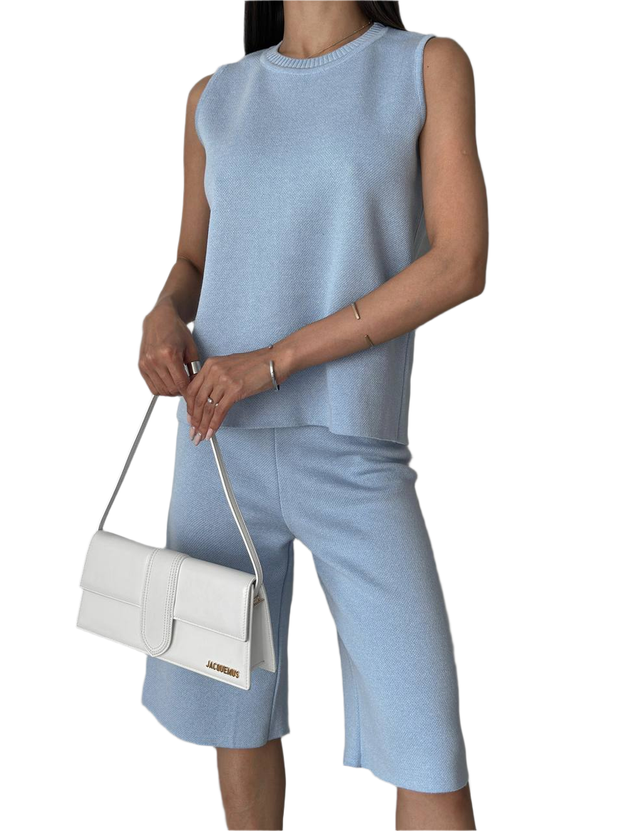 Women Light Blue Sleeveless Suit Top Soft Cotton Viscose Blend