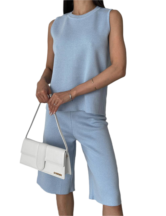 Women Light Blue Sleeveless Suit Top Soft Cotton Viscose Blend