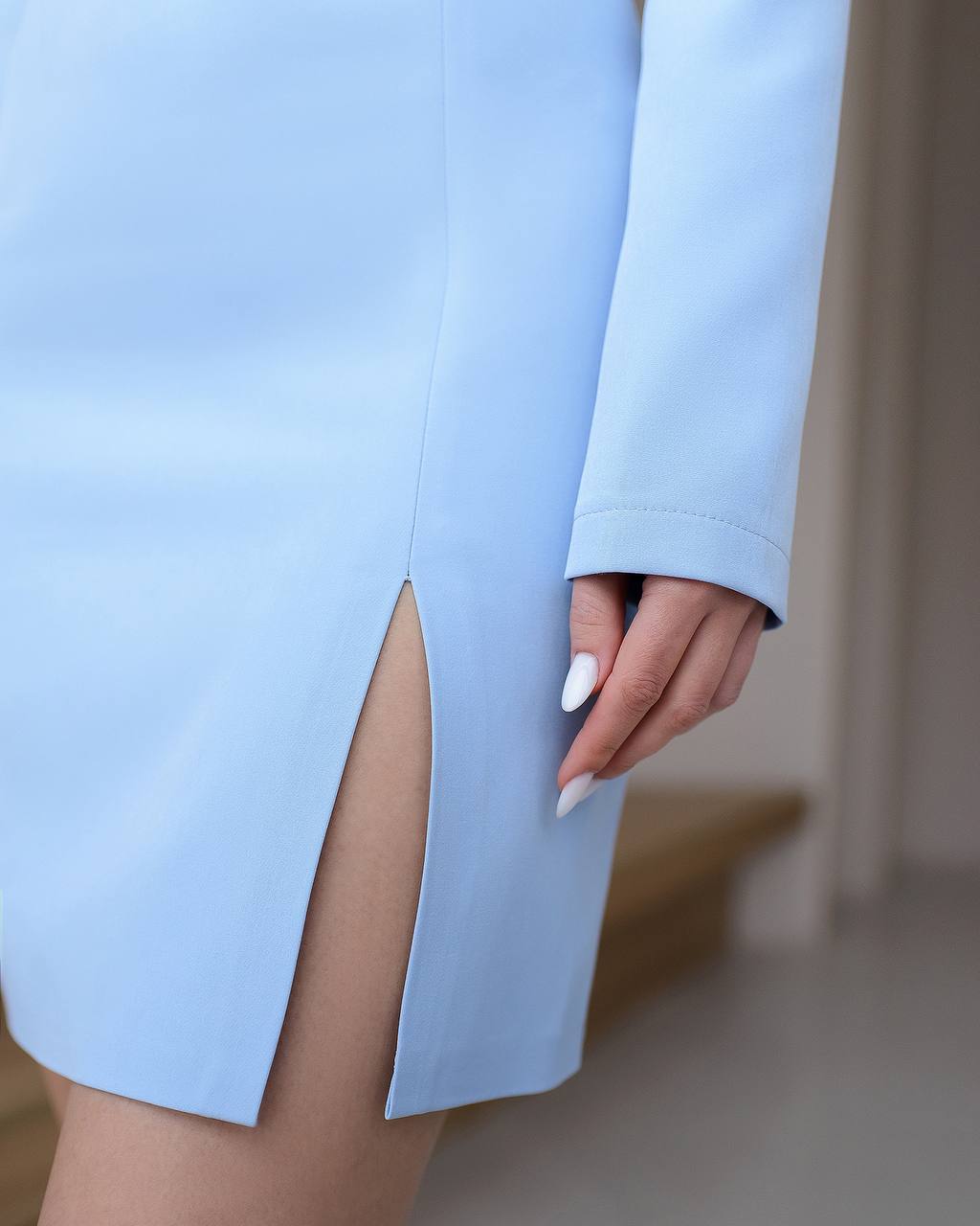 Elegant Long Sleeve Mini Dress in Premium Diagonal Suiting Crepe