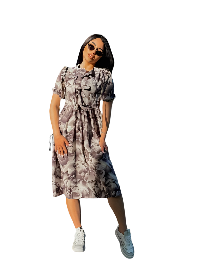Lightweight Floral Print Summer Dress with Puff Sleeves