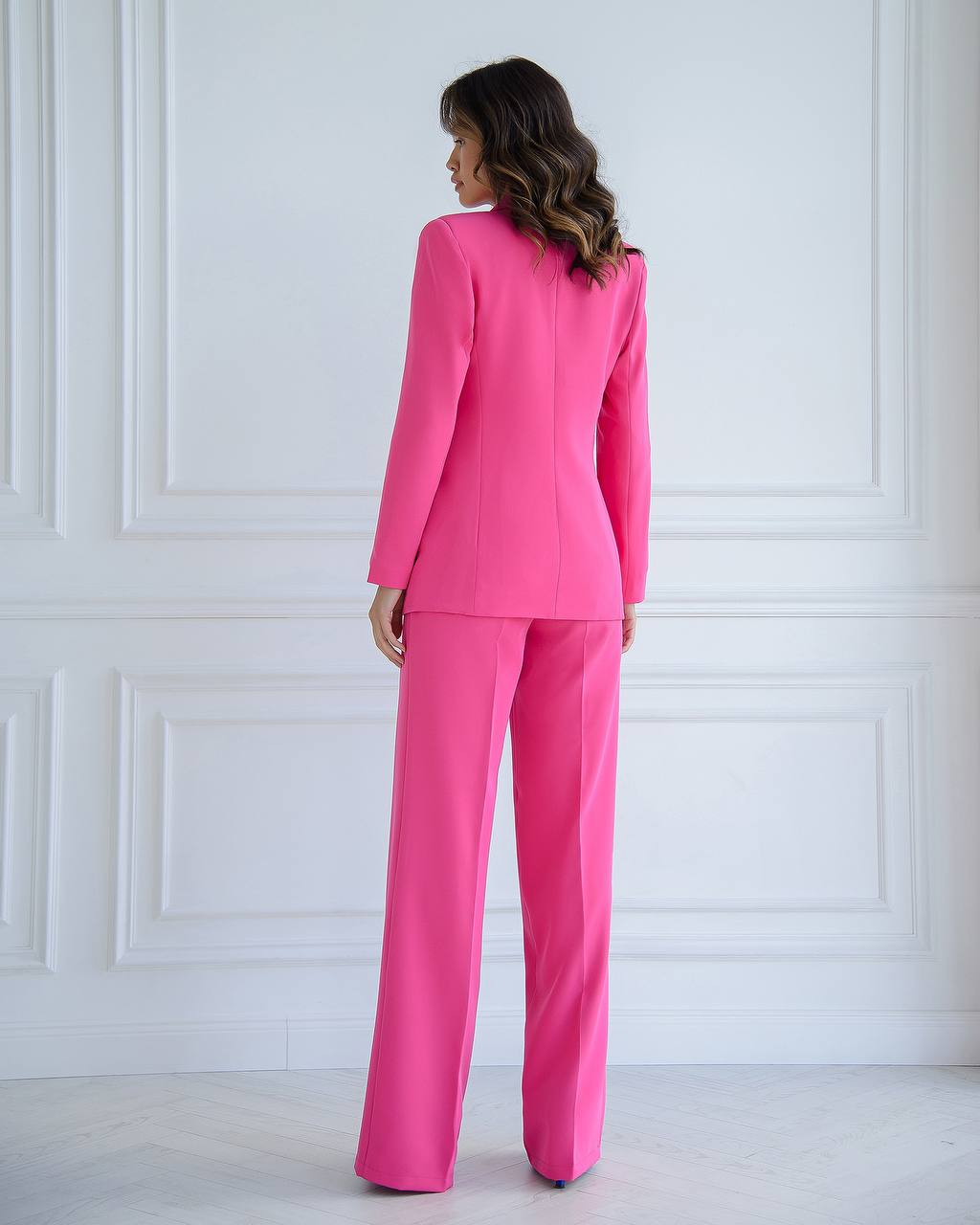 Prom Bridal Wedding Cocktail Graduation Pink Three-Piece Women Suit Jacket Top Trousers Pantsuit Palazzo Pants