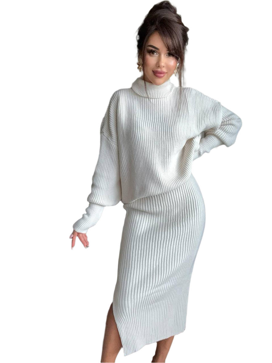 Madrid Warm Suit for Women Ribbed Knit Sweater and Skirt Set