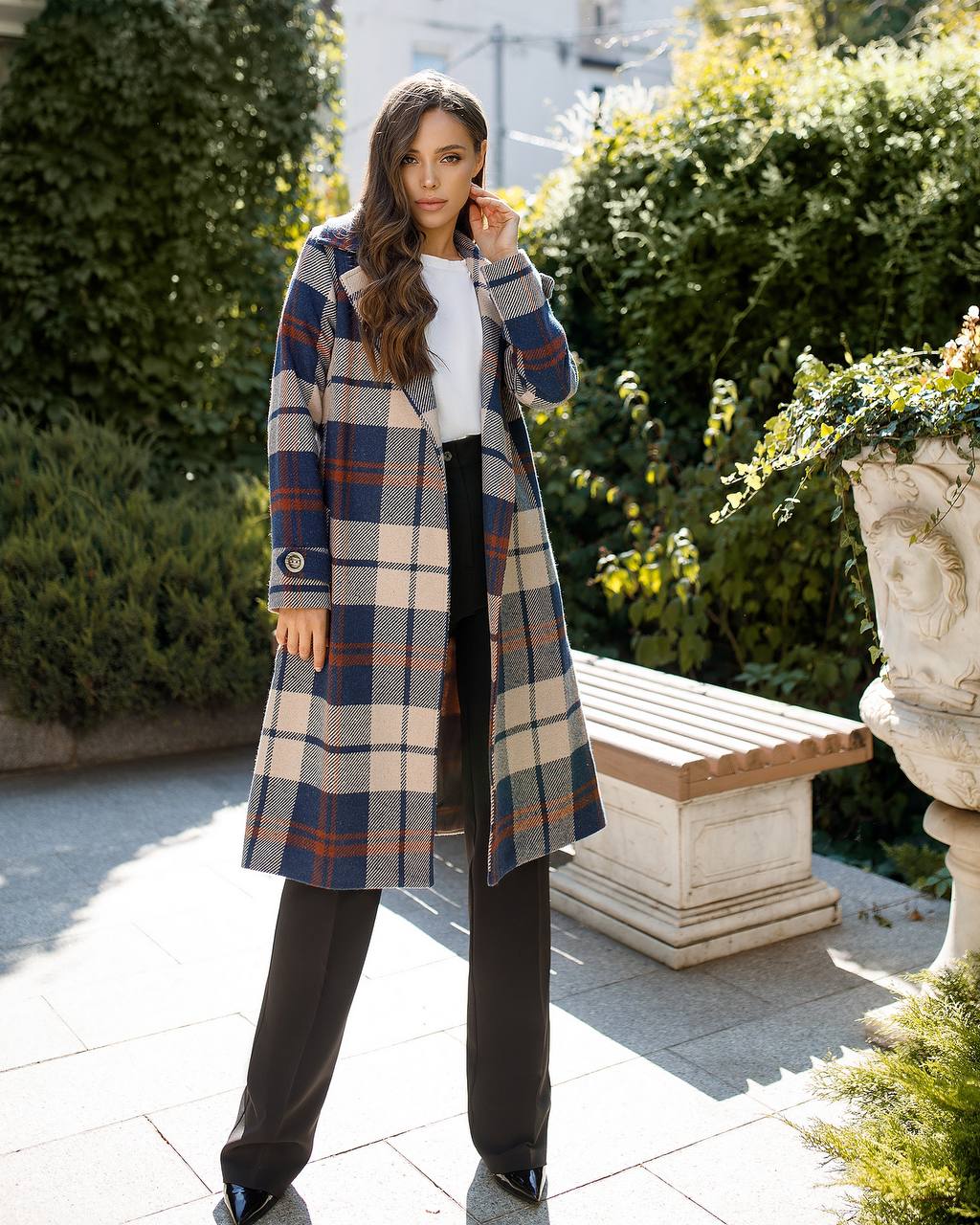 Womens Long Blue Plaid Turkish Coat