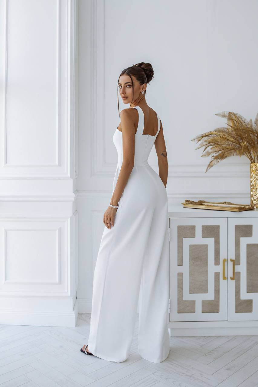 Electra Women's White Jumpsuit with Satin Details