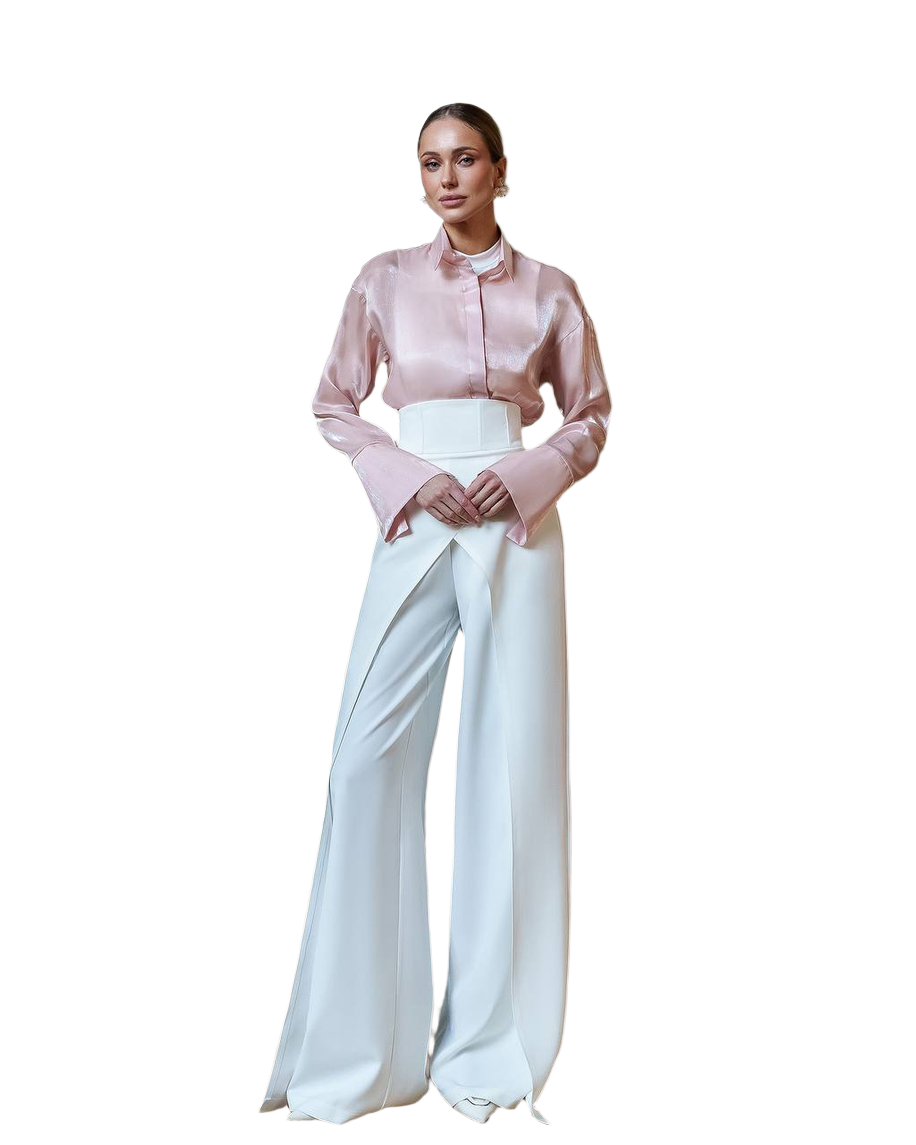Premium Crepe Diagonal Suiting Pants with Corset Waistband for Women