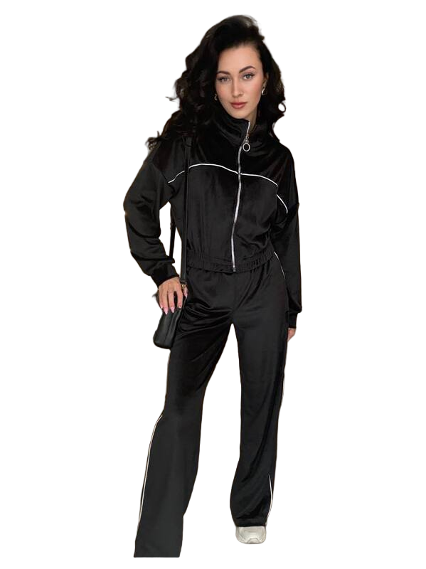 Stylish Black Velour Tracksuit for Women