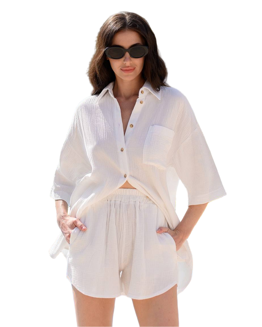 Womens Muslin Shirt and Shorts Summer Suit Set