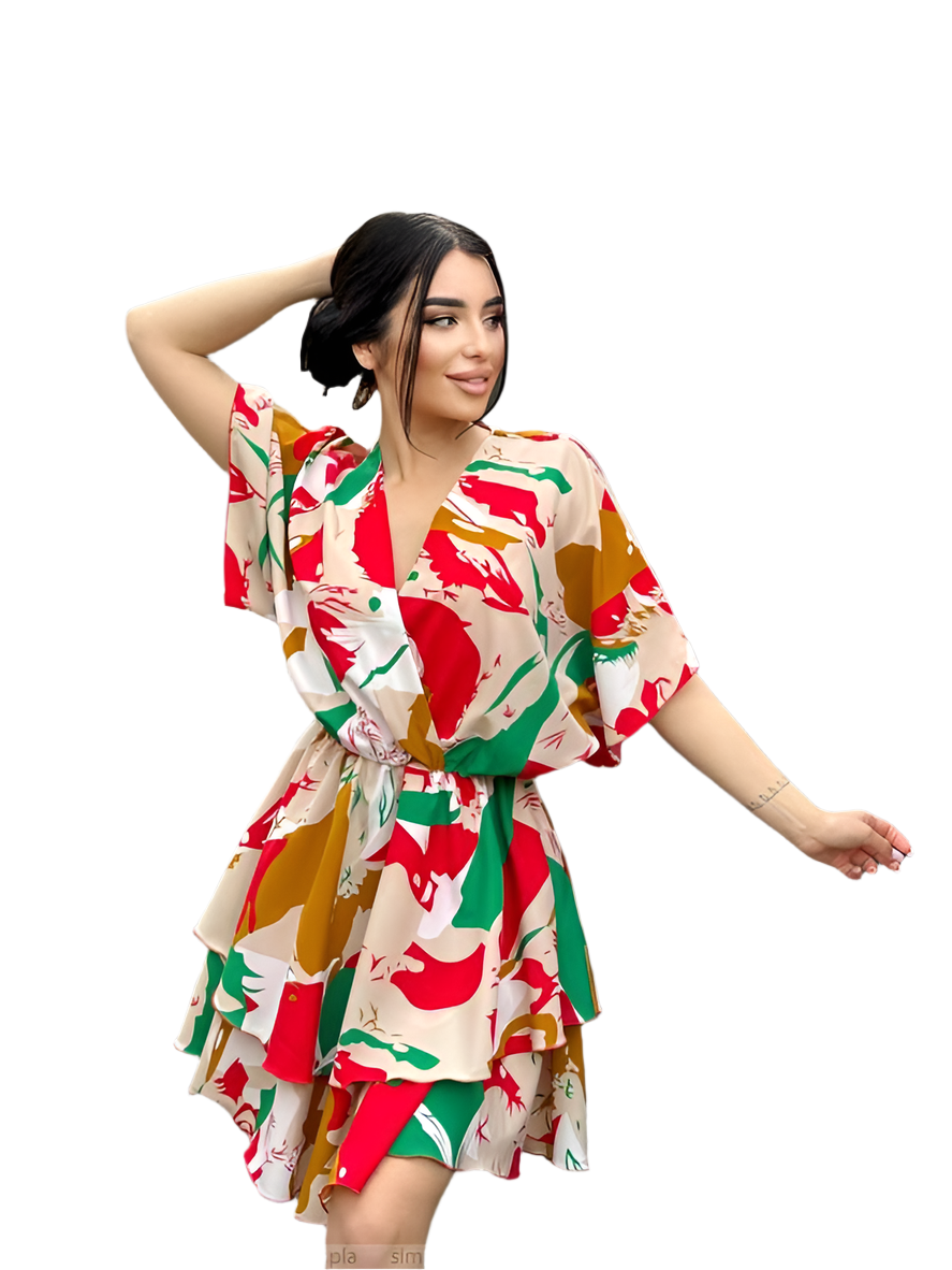 Bright Colorful Mini Dress in Silk Soft Fabric