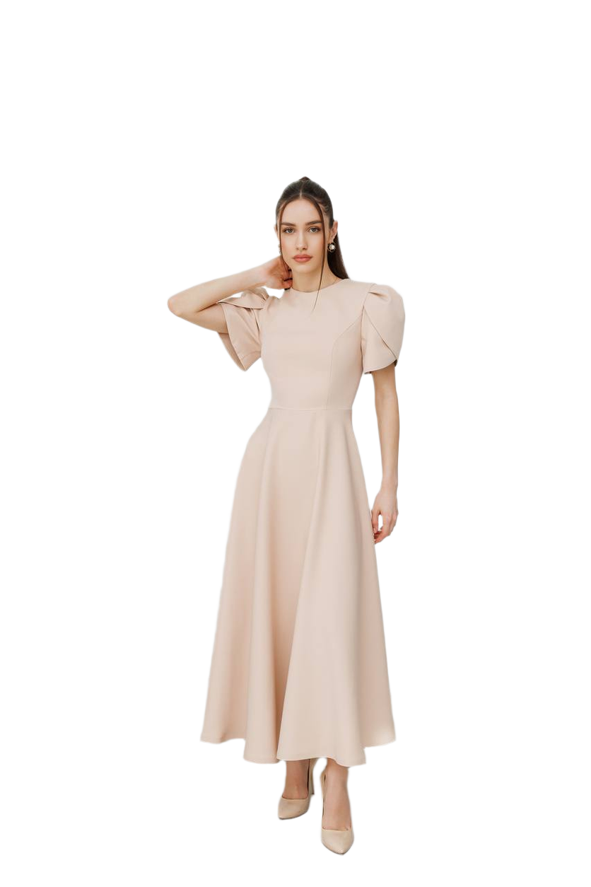 Elegant Diagonal Crepe Dress for Women with Puff Sleeves