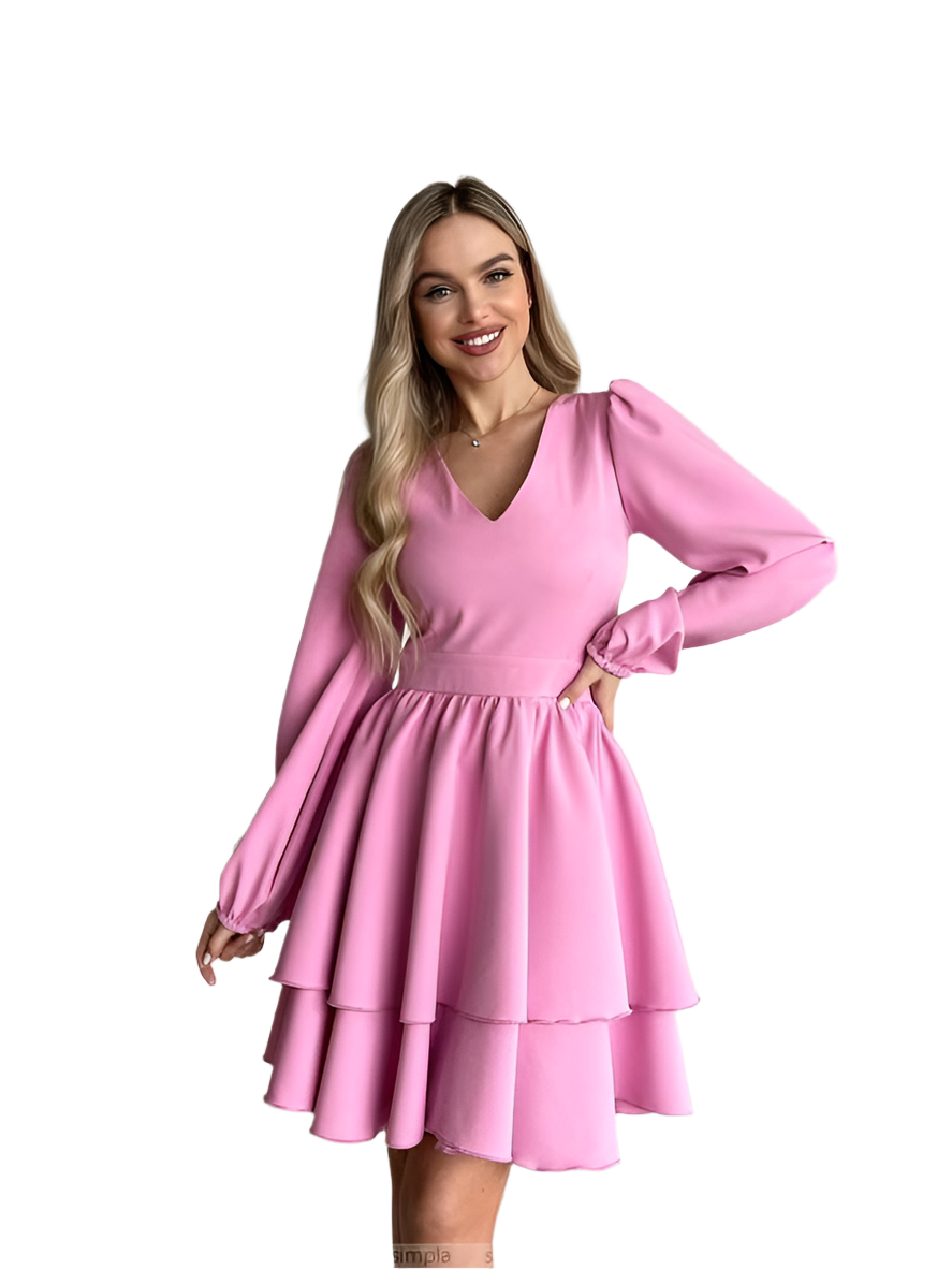 Lovely Pink Layered Dress with Long Sleeves for Special Occasions